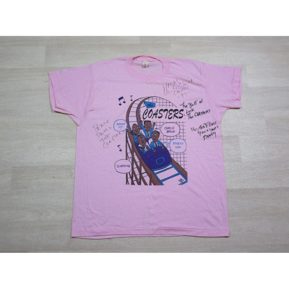 Vintage The Coasters Pink T Shirt (XL) Autographed by Band Rap Tee Yakety Yak